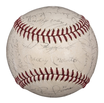 1966 New York Yankees Team Signed ONL Giles Baseball With 27 Signatures Including Mantle, Berra, Ford & Rizzuto (JSA)